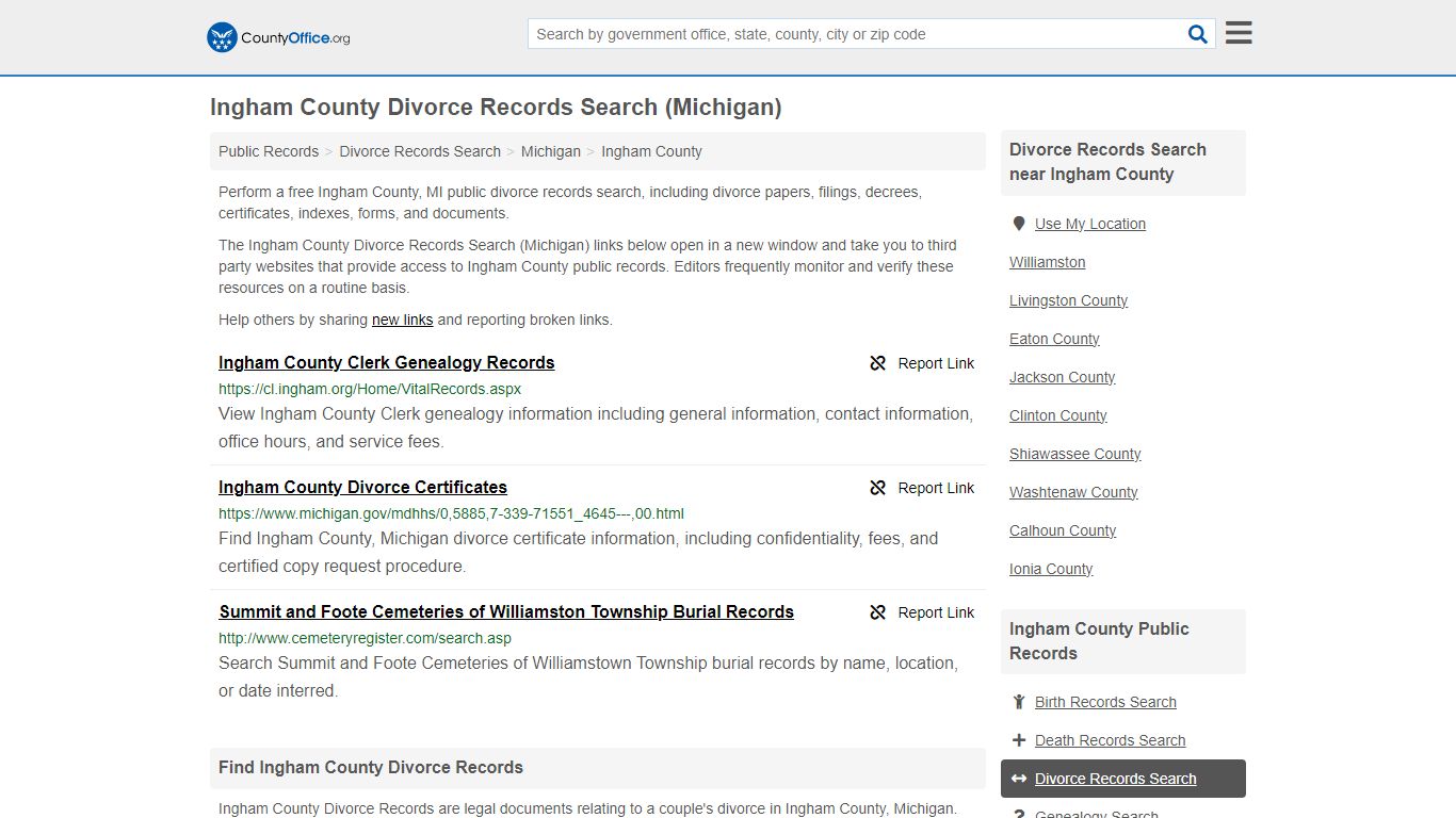 Ingham County Divorce Records Search (Michigan) - County Office