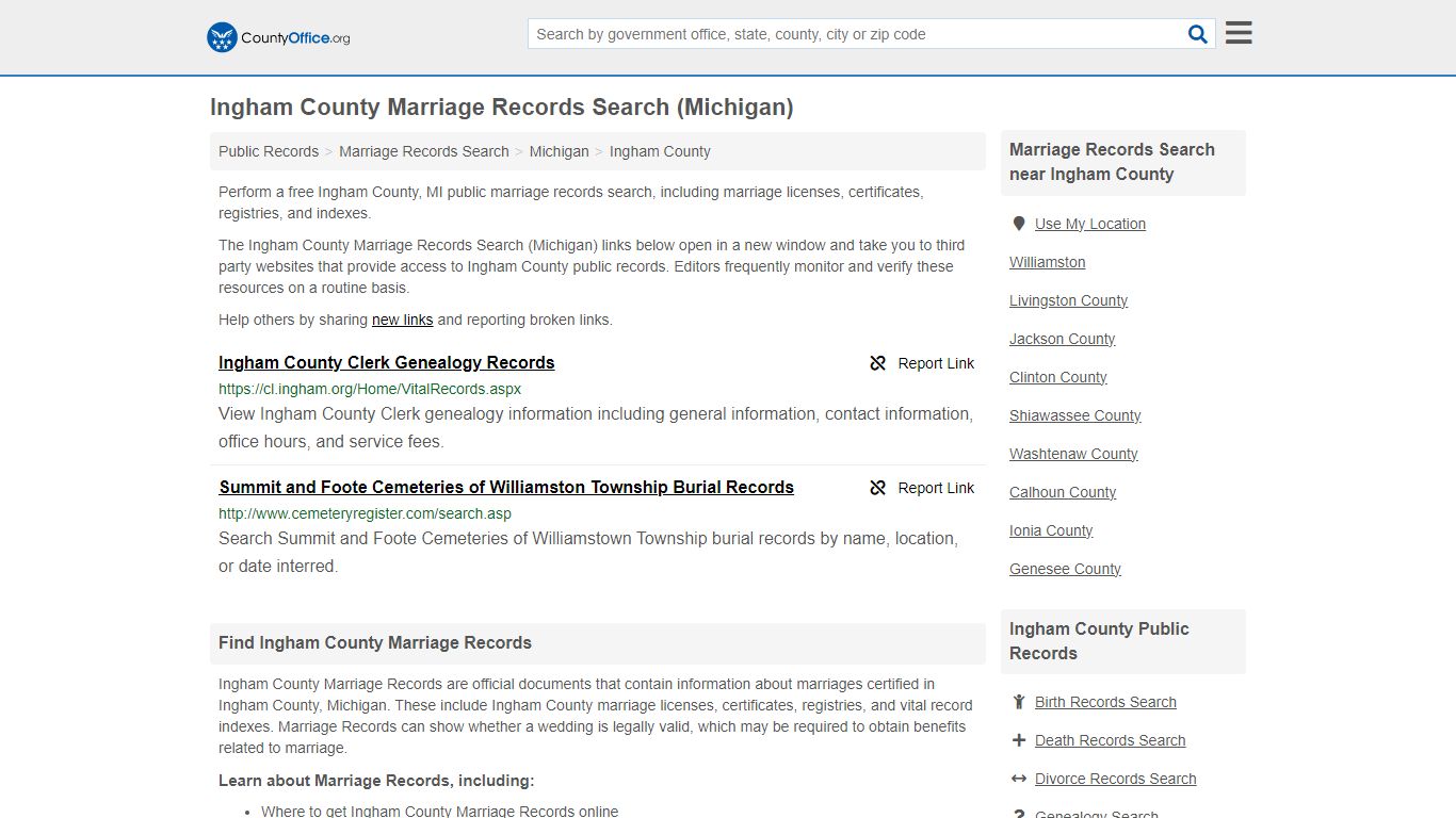 Ingham County Marriage Records Search (Michigan) - County Office