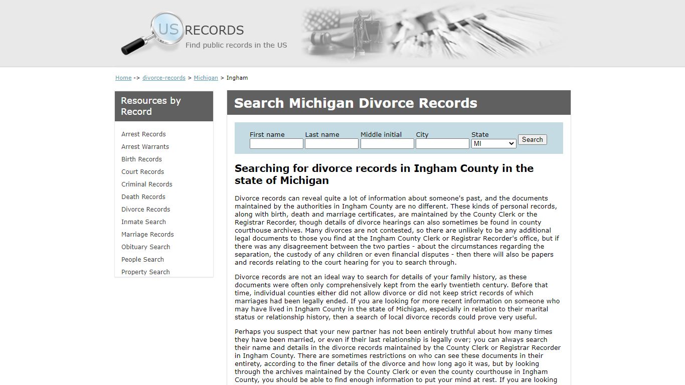 Search Divorce Records Ingham Michigan | US Records