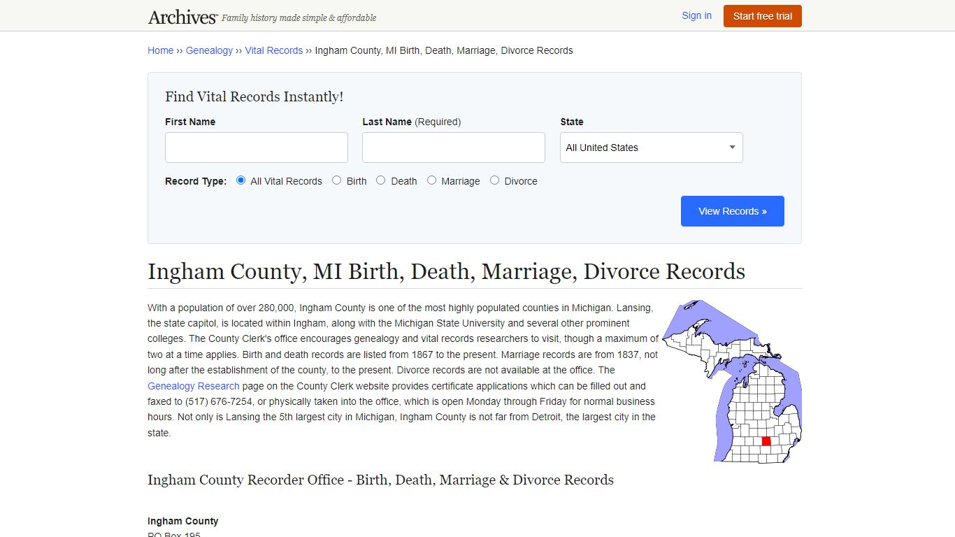Ingham County, MI Birth, Death, Marriage, Divorce Records - Archives.com